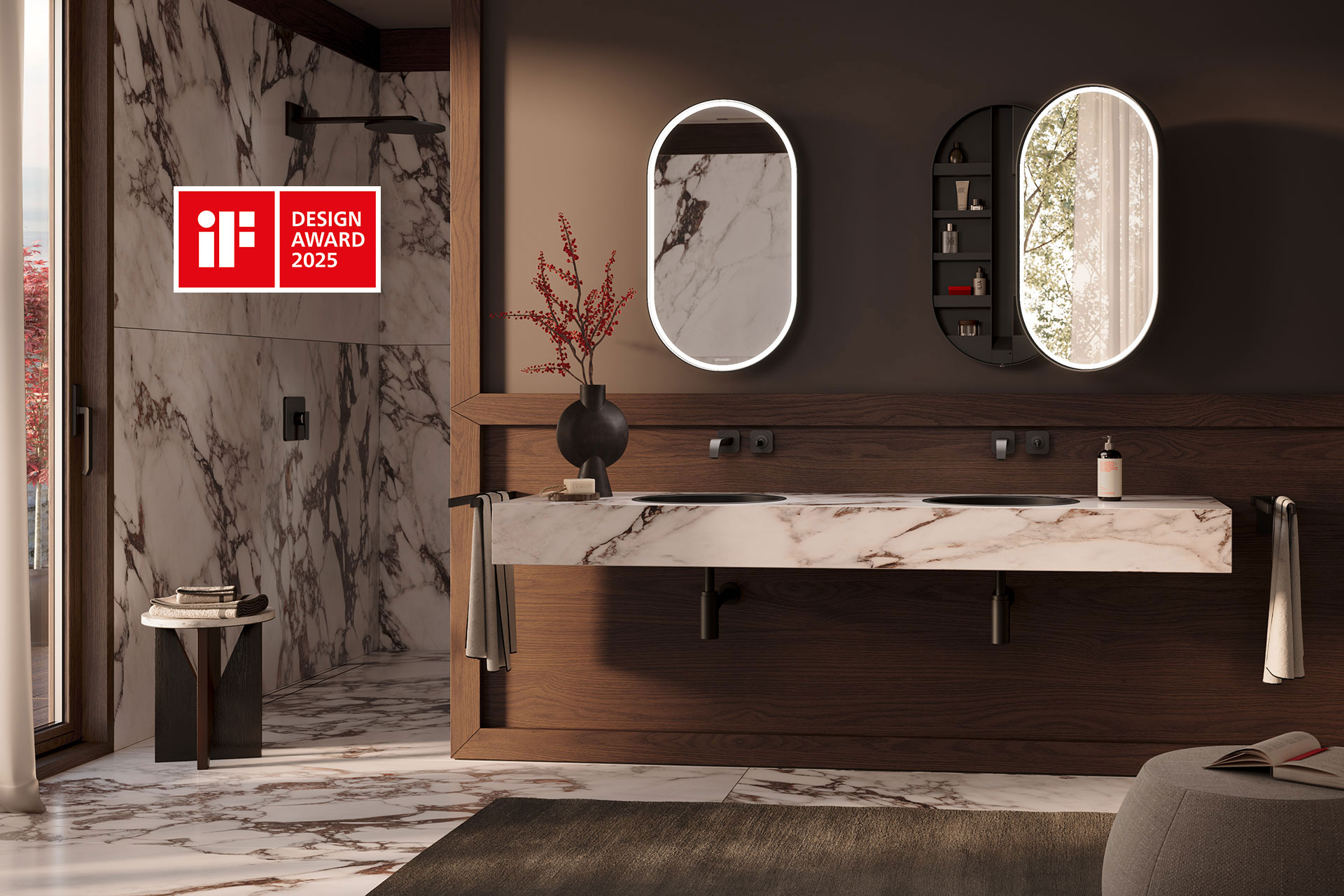 Armadio A Specchio Per Bagno Vienna HAPA Design - Alluminio Con Luci LED E Porte A Doppio Specchio Effetto 3D - 60x60 Cm, Pronto Da Montare, Con Presa Integrata - 5