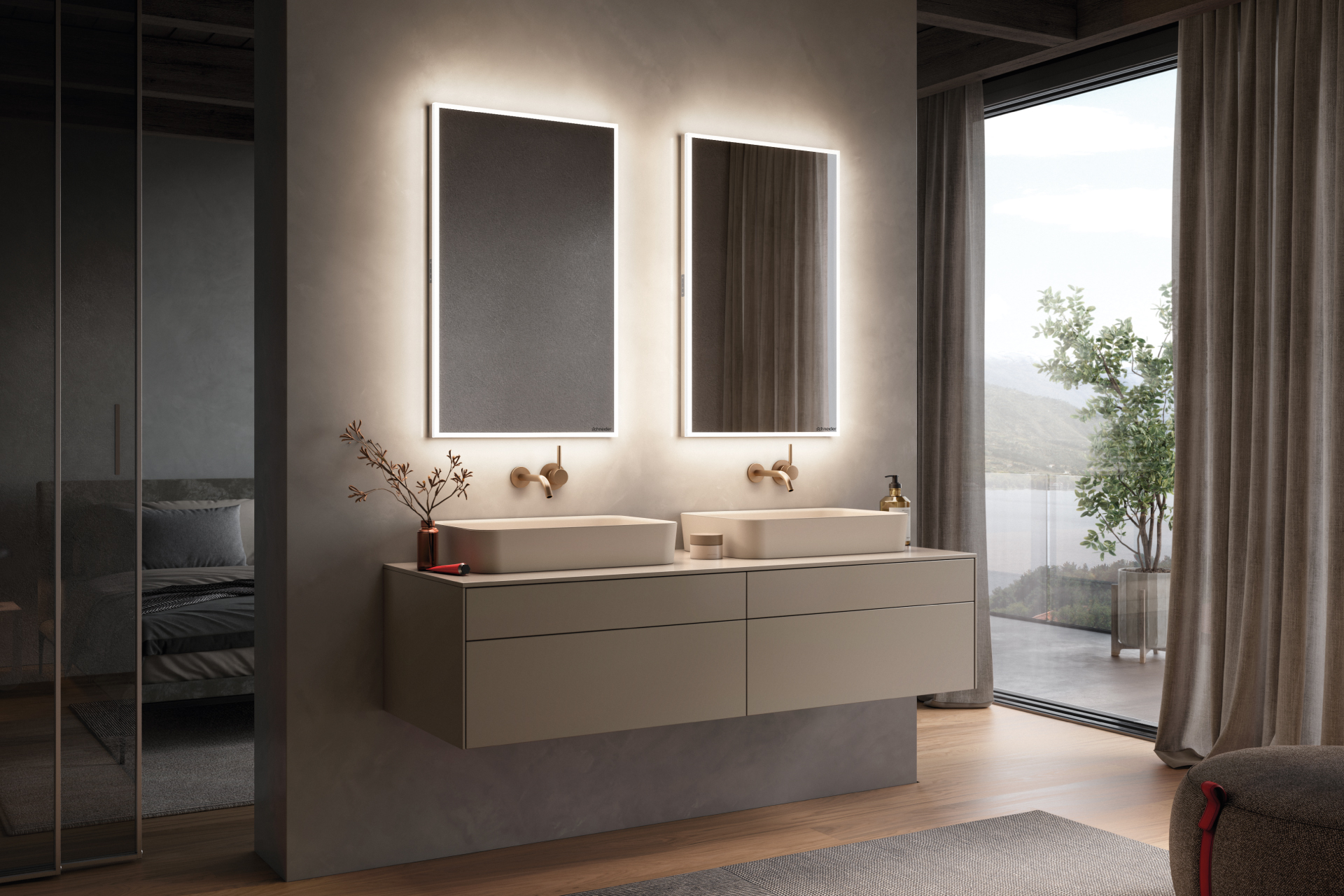 Schneider GLOW HCL Illuminated mirror Two illuminated mirrors in an elegant setting with all-round lighting