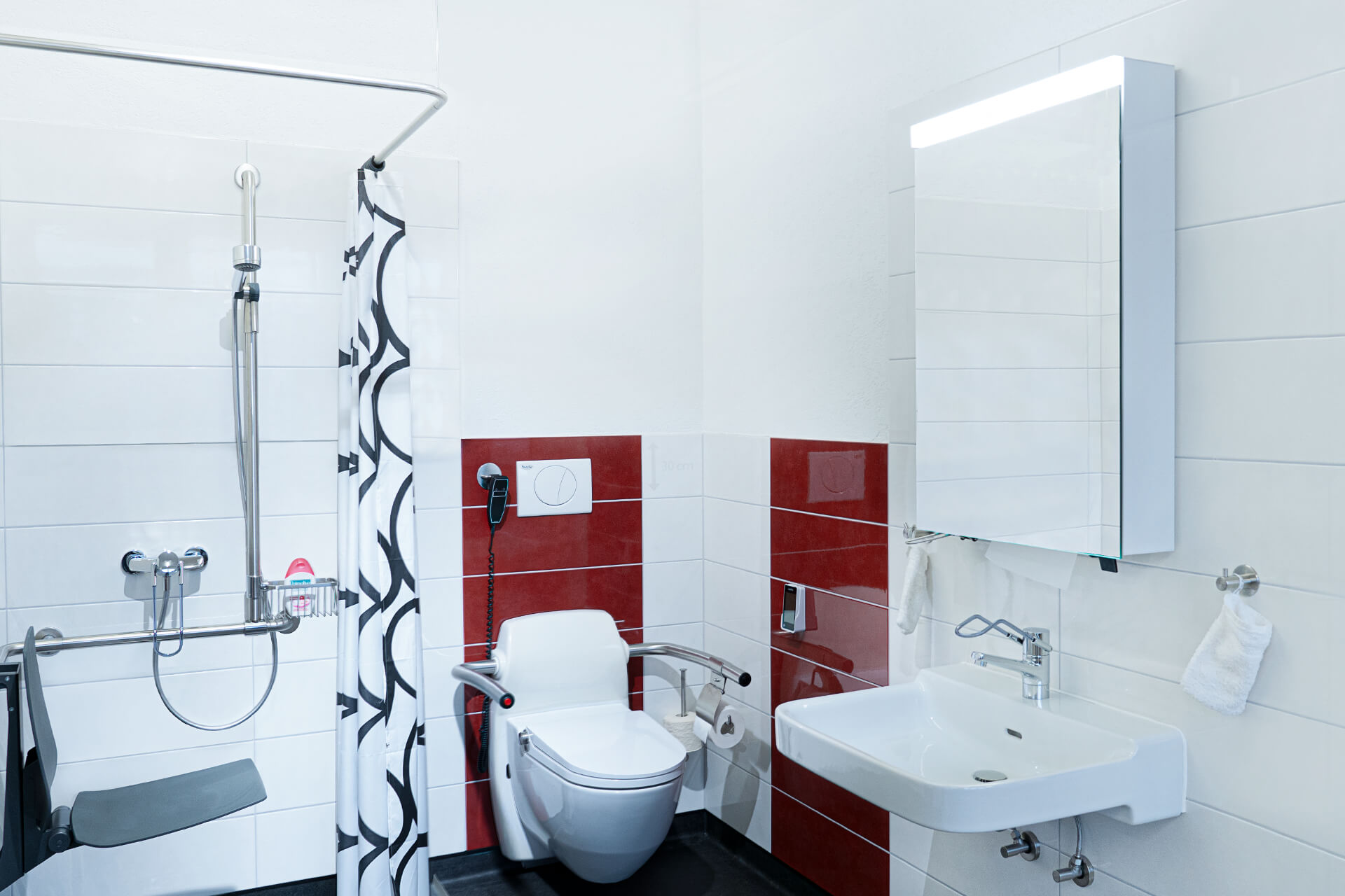 Schneider CARE LED Armoire-miroir - Miroir basculant Armoire à glace fermée avec lavabo, WC et douche.